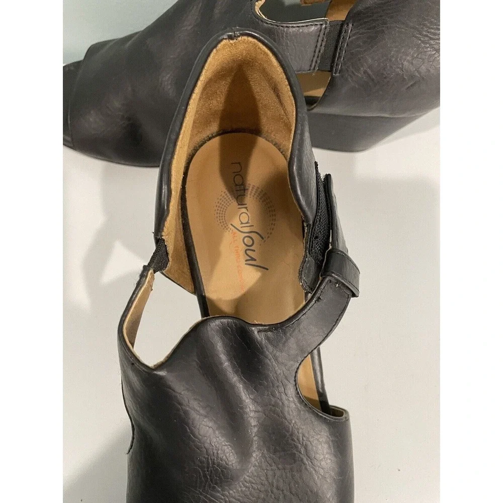 Natural Soul Women's Leather Look Sandals Size 7.5 Black‎ Wedge